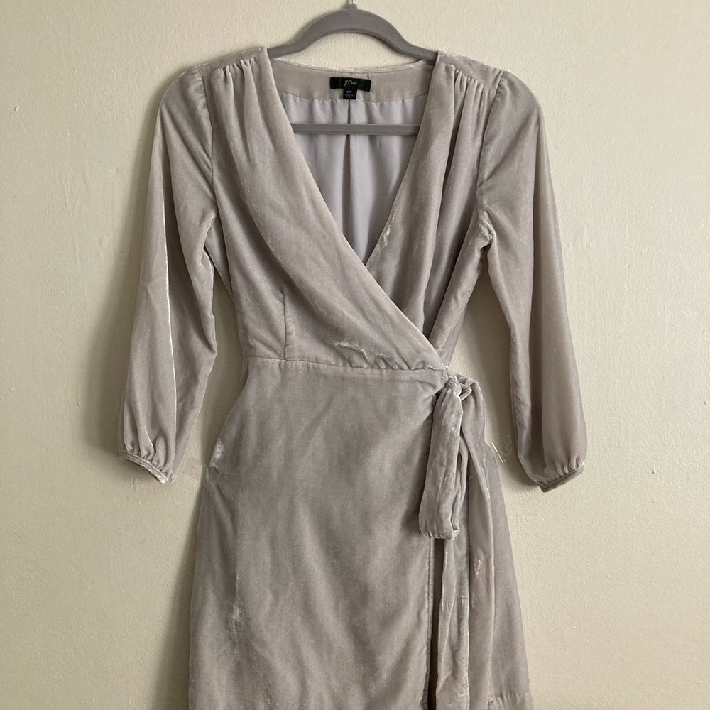 J. Crew Silver Velvet Wrap Mini Dress - Picture 3 of 4